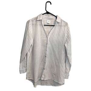 Sigrid Olsen White Striped Linen Blend Button-Up Shirt Size M